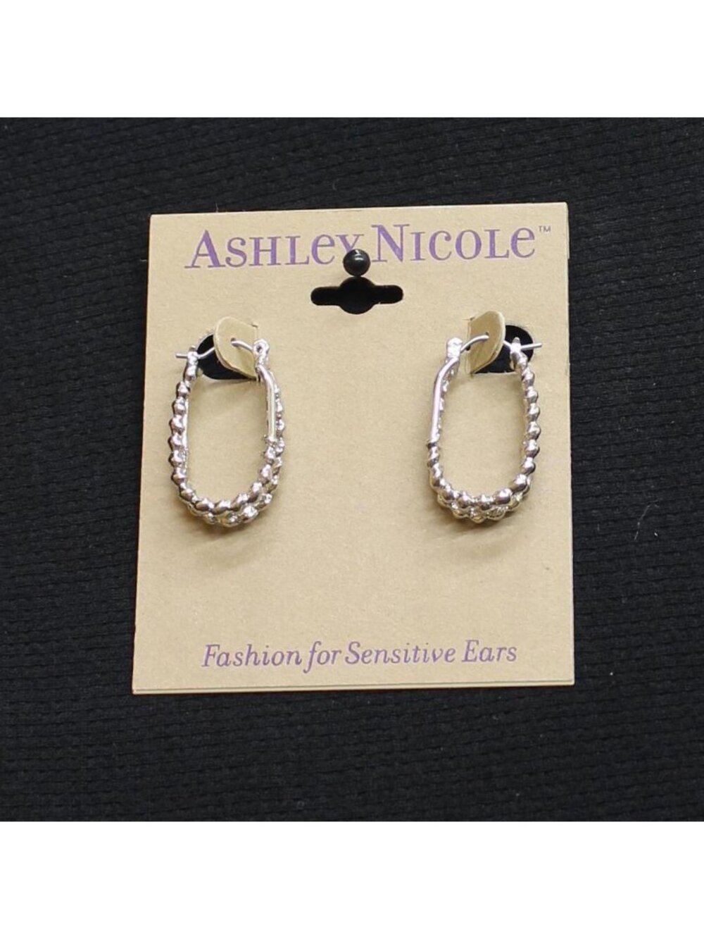 NWT Ashley Nicole Fashion Textured Double Row Oval Earrings Silver Gray 1"
